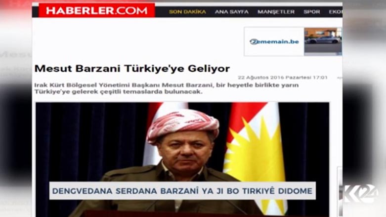 ميدياى توركيا به‌ بايه‌خه‌وه‌ رووماڵى سه‌ردانه‌كه‌ى بارزانى ده‌كات