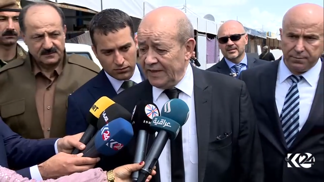 French Defense Minister Jean-Yves Le Drian's visit to the Kurdistan Region on April 11, 2016.