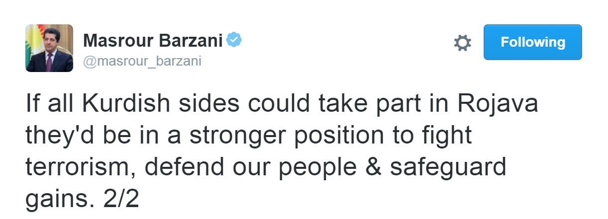 مه‌سروور بارزانی كرده‌ تیرۆریستییه‌كانی قامیشلۆ به‌ توندی شه‌رمه‌زار ده‌كات