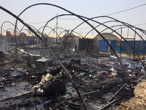 بالصور.. حريق في مخيمات النازحين في ليلان جنوب شرق كركوك