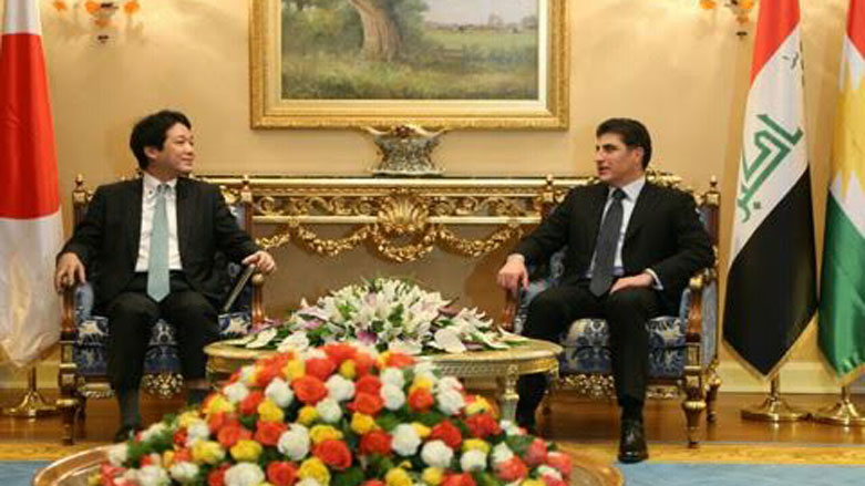 Japan's State Minister for Foreign Affairs Kentaro Sonora meets the Kurdistan Region Prime Minister Nechirvan Barzani in Erbil, Jan. 10, 2017. (Photo: KRG)