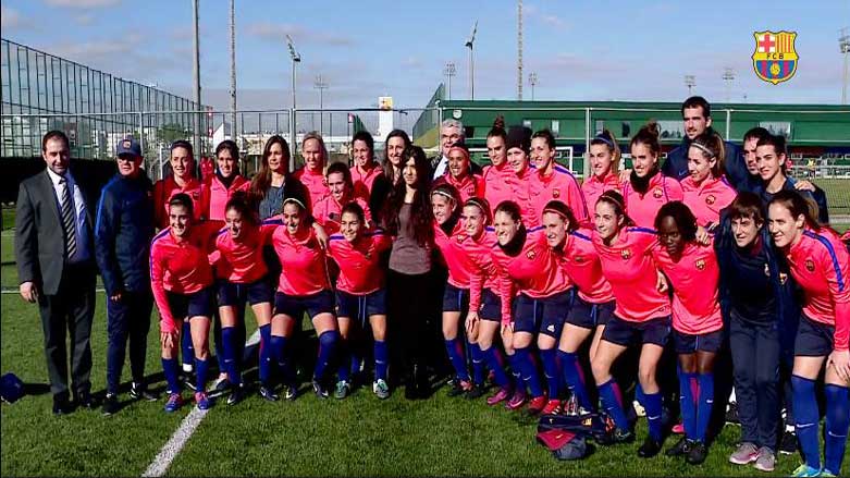 Nadia Murad meeting the female players of Barcelona FC in Barcelona, Spain, Jan. 12, 2017. (Photo: Nadia Murad Facebook Account)