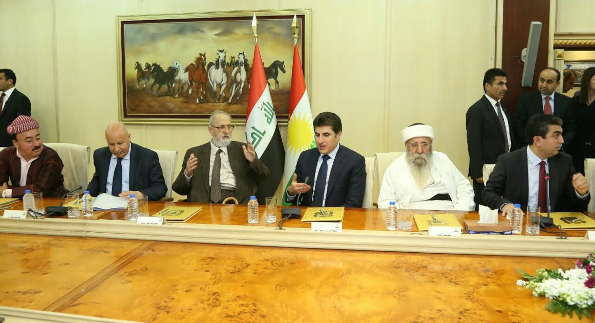The Prime Minister of the Kurdistan Region Nechirvan Barzani met an Ezidi delegation led by the Ezidi Community Leader Mir Tahseen Beg in Duhok, March, 13, 2017. (Photo: KRG)