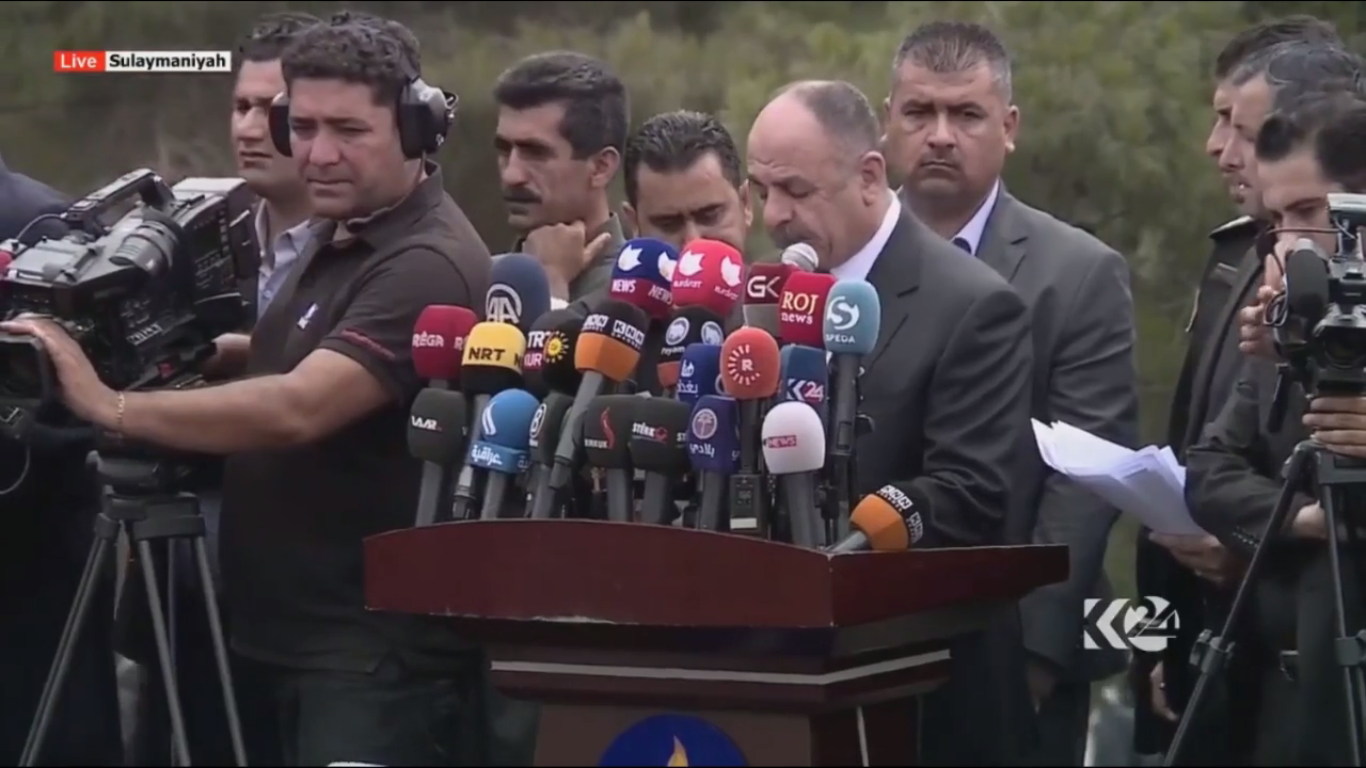 Representative of Patriotic Union of Kurdistan gave a speech following the burial of Nawshirwan Mustafa. 