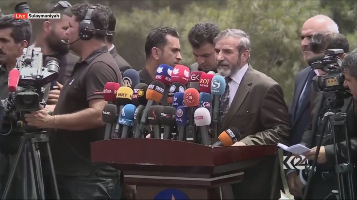 Leader of the Islamic Union of Kurdistan gave a speech following the burial of Nawshirwan Mustafa. 