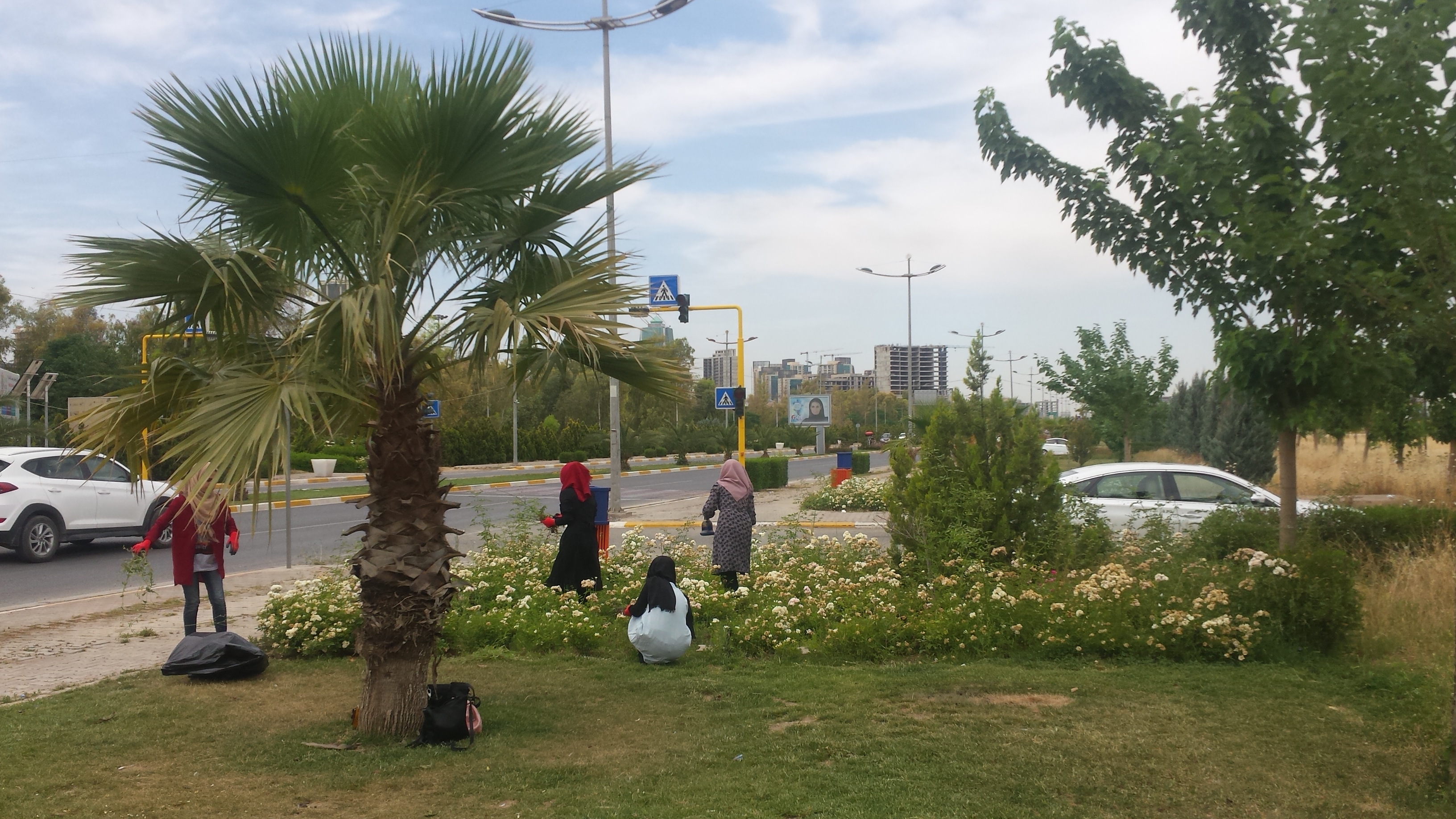 Volunteers cleaning one of the streets of Erbil