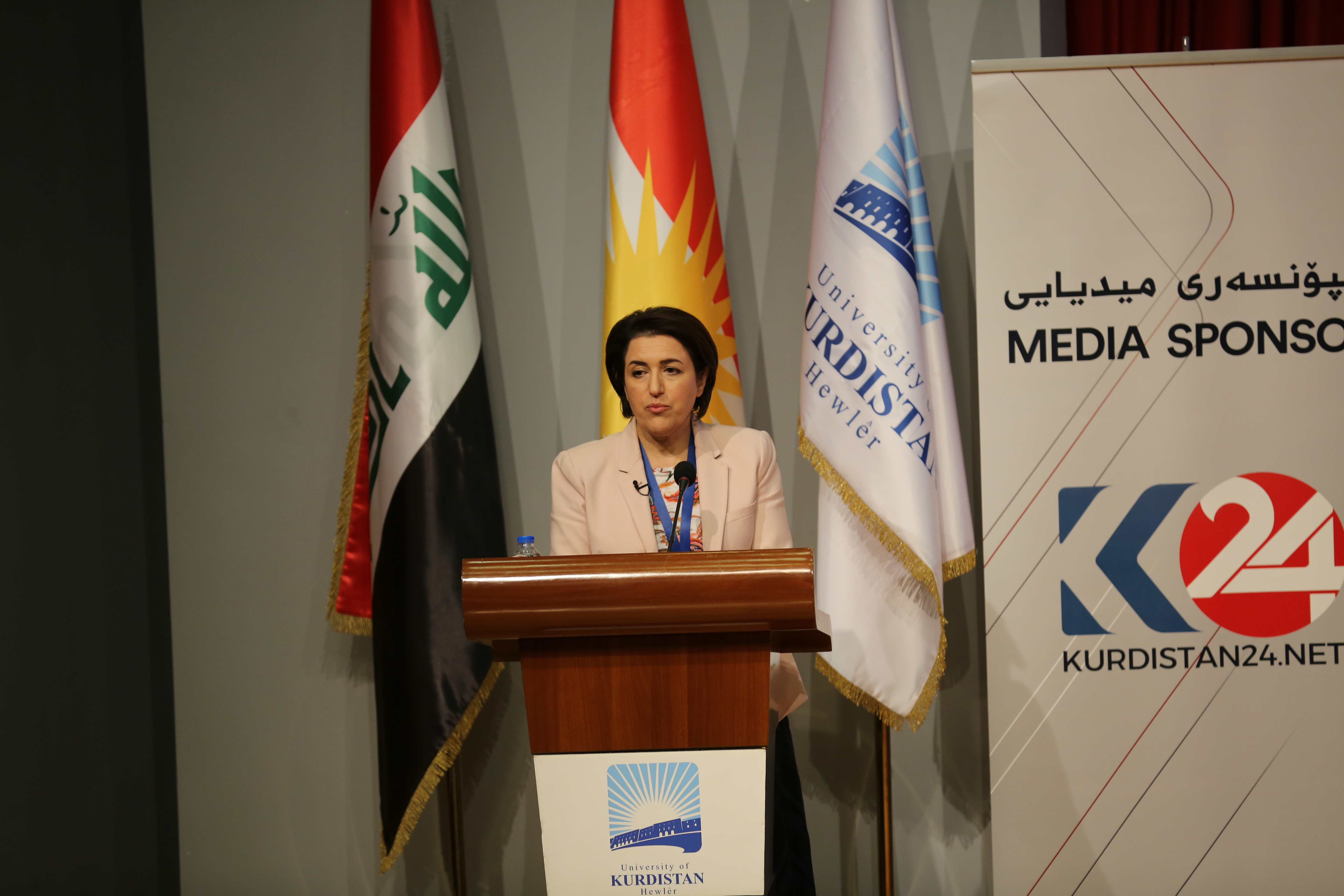 Bayan Sami Abdulrahman, KRG Rep. to Washington speaking at the UKH Conference. (Photo: UKH)
