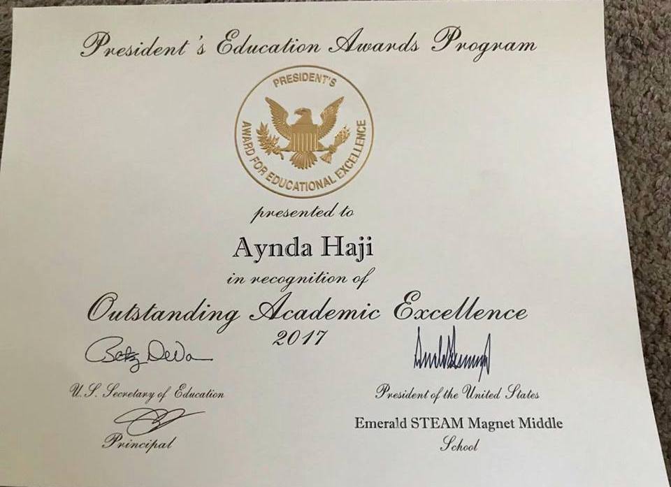 Kurdish girl in US receives prestigious President’s Education Award