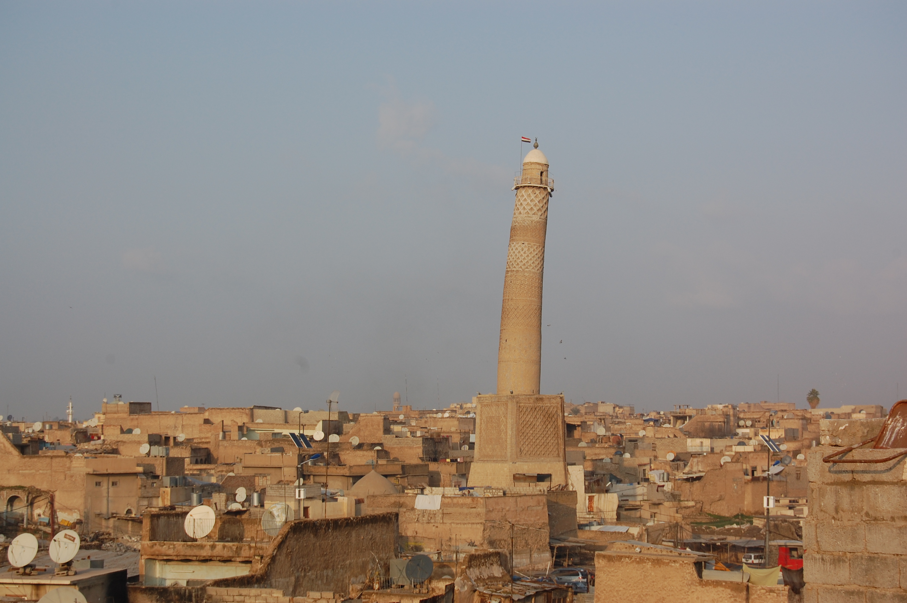 he leaning Al-Hadba minaret, which was part of the al-Nuri mosque