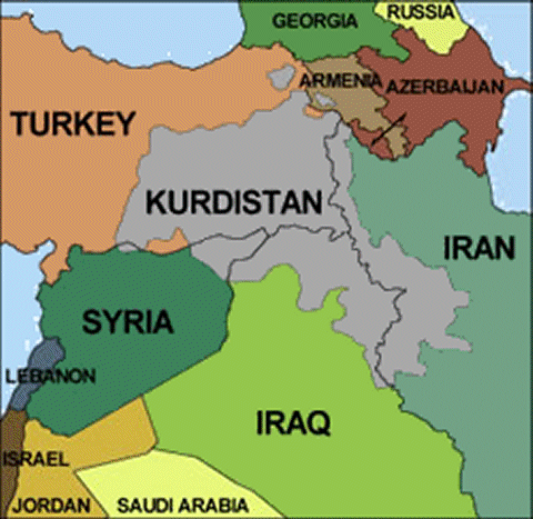 نه‌خشه‌ی كوردستانی گه‌وره‌، كوردستان به‌هۆی رێككه‌وتننامه‌ی سایكس - پیكۆ  له‌ نێوان چوار وڵات (عێراق، ئێران، توركیا، سووریا) دابه‌شكرا 