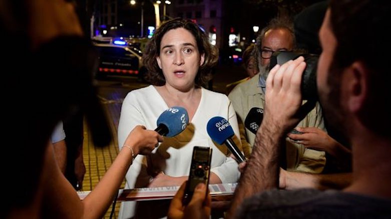 Barcelona's mayor Ada Colau speaks to members of media in the aftermath of the vehicle ramming attack in her city, Catalonia, Spain, Aug 18, 2017 (Photo: AFP)