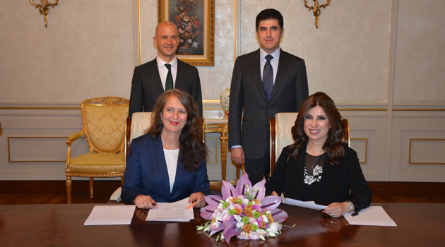 Director General of EIA and Lufthansa Consulting's Head of Market for Southern Africa and Indian Ocean signed an agreement this week in the presence of the KRG's PM Nechirvan Barzani and Managing Director of Lufthansa Consulting. (Photo: EIA)