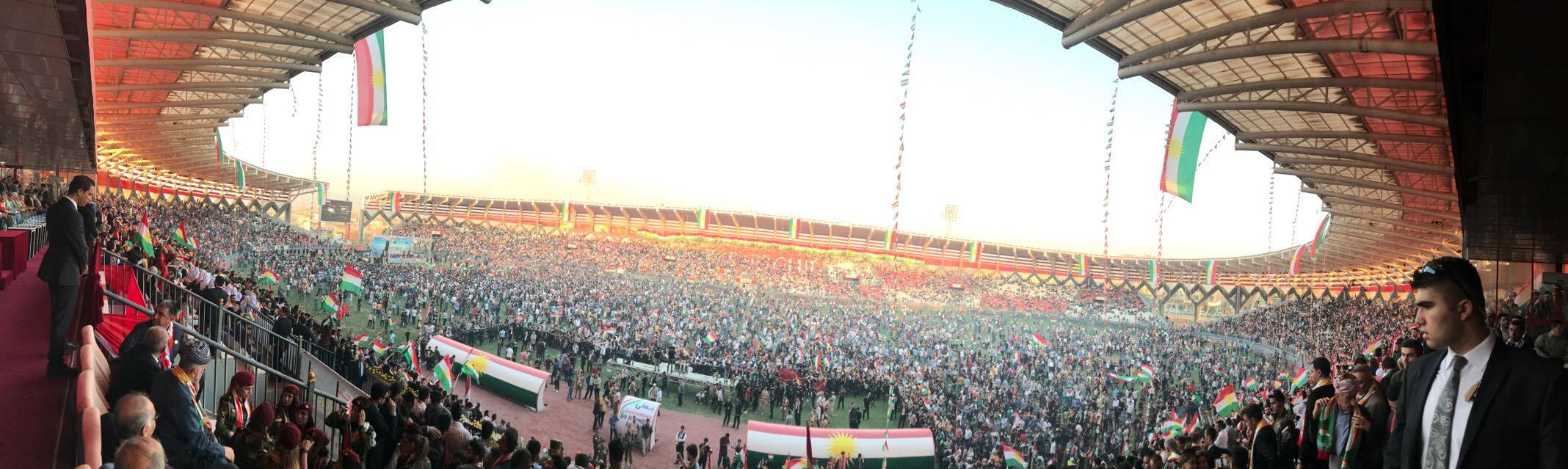 The President of the Kurdistan Region Masoud Barzani addressed thousands of people at the Zakho Stadium, Zakho, Kurdistan Region, Sep. 14, 2017. (Photo: Kurdistan 24)