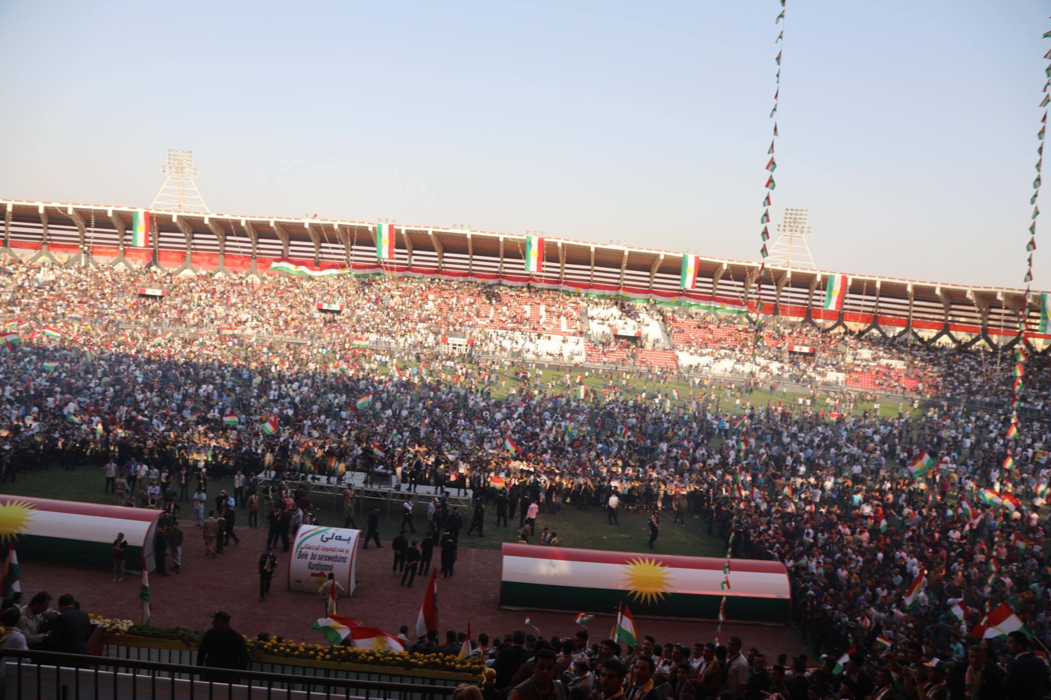 The President of the Kurdistan Region Masoud Barzani addressed thousands of people at the Zakho Stadium, Zakho, Kurdistan Region, Sep. 14, 2017. (Photo: Kurdistan 24)