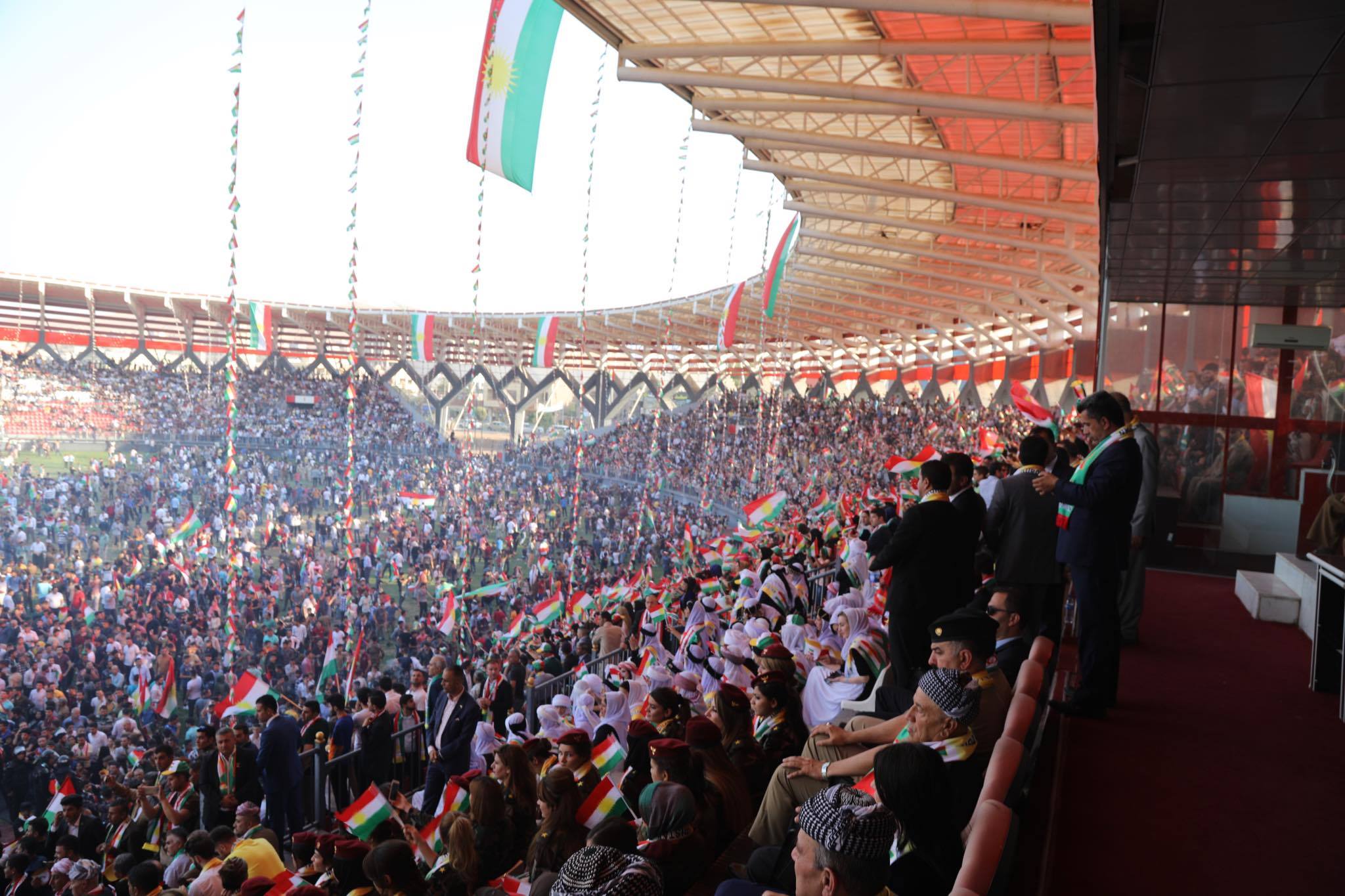The President of the Kurdistan Region Masoud Barzani addressed thousands of people at the Zakho Stadium, Zakho, Kurdistan Region, Sep. 14, 2017. (Photo: Kurdistan 24)