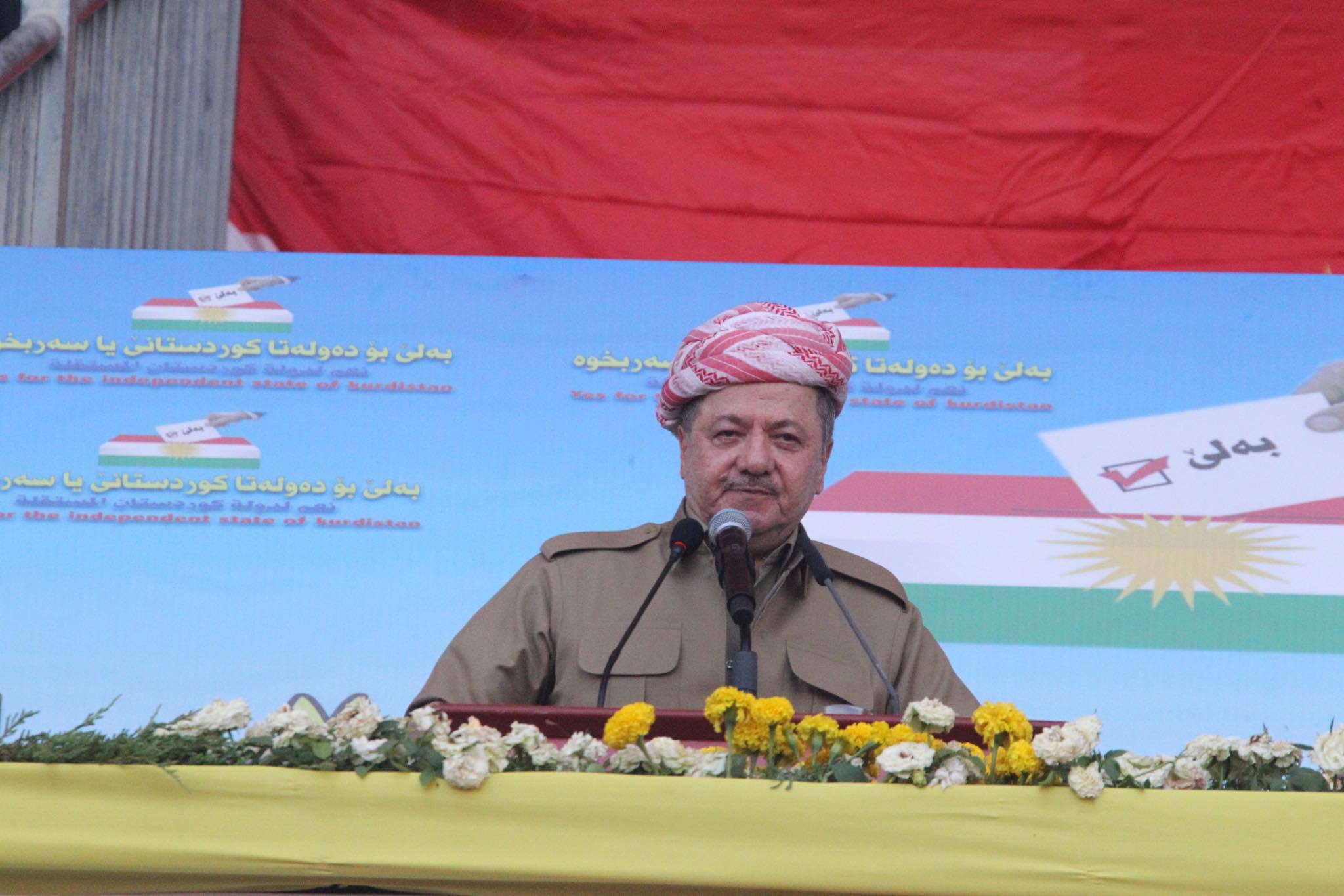 The President of the Kurdistan Region Masoud Barzani addressed thousands of people at the Zakho Stadium, Zakho, Kurdistan Region, Sep. 14, 2017. (Photo: Kurdistan 24)