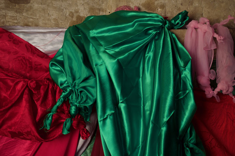 Layers of knotted prayer cloths
