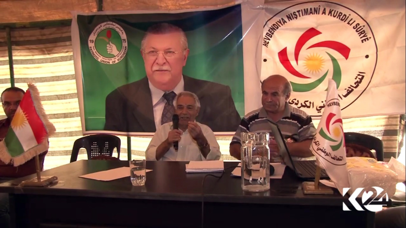 Syrian Kurdish community leaders delivered speeches mourning the late leader Talabani in Qamishlo city, Rojava, Syria, October 8, 2017. (Photo: Kurdistan 24).