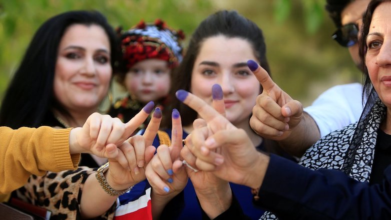 Women show their ink-stained fingers during Kurdistan Region's independence referendum in the city of Slemani, Sept 25, 2017. (Photo: Reuters)