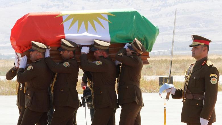 Kurdistan’s Presidential honor guards carry the coffin of the former President of Iraq and Kurdish revolutionary Jalal Talabani at the Sulaimani Airport, Oct. 6, 2017. (Photo: Reuters)
