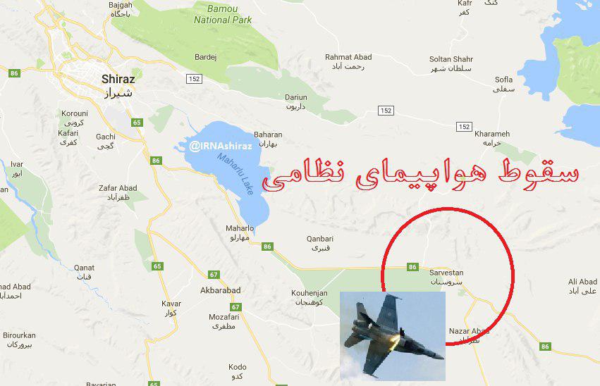 نقشه محل سقوط هواپیمای سپاە پاسداران در جنوب شرق شیراز