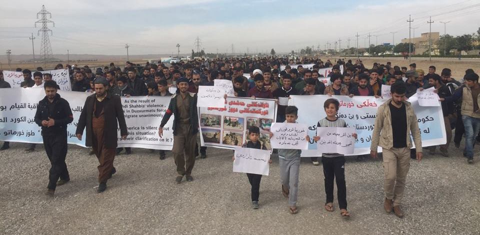 Khurmatu displaced people protest in Garmiyan, Nov. 26, 2017. (Photo: Kurdistan 24)