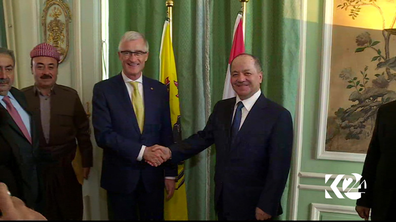 Former Kurdistan Region President Masoud Barzani (R) meets Minister-President of Flanders Geert Bourgeois, July 11, 2017. (Photo: Kurdistan 24)