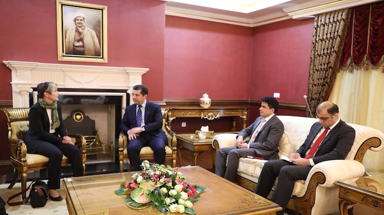 Chancellor of the Kurdistan Region Security Council (KRSC) Masrour Barzani met with Finnish Ambassador in Iraq Päivi Laine (L) in Erbil, Kurdistan Region, Dec. 5, 2017. (Photo: KRSC)