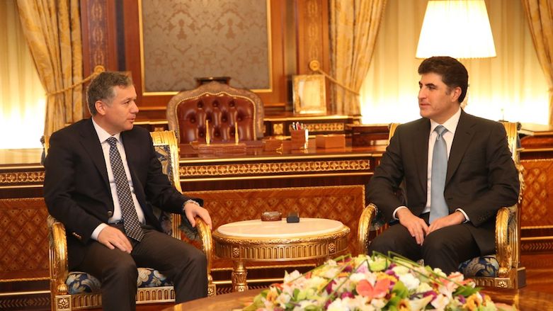 Kurdistan Regional Government (KRG) Prime Minister Nechirvan Barzani (R) during a meeting with newly-appointed Turkish Consul General in Erbil Hakan Karacay. (Photo: KRG)