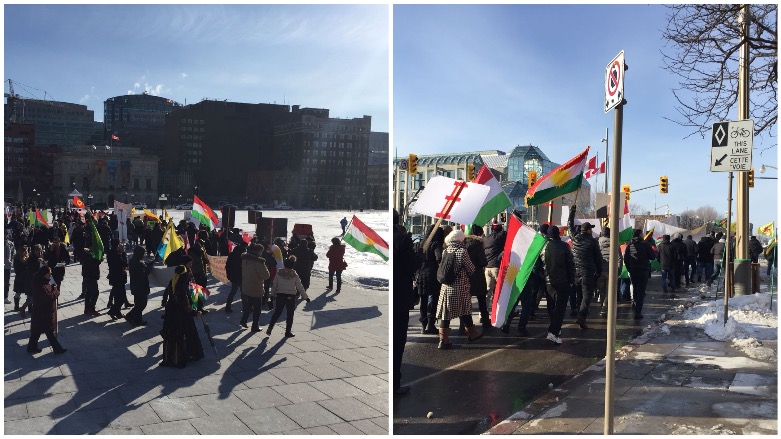 The demonstrations began in front of the Canadian Parliament building before protestors marched to the United States Embassy and Canadian Global Foreign Affairs Office, Ottawa, Canada, Jan. 26, 2018. (Photo: United Youth for Kurdistan)