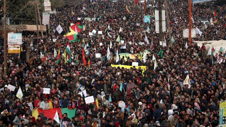 Protesters in Afrin denounce Turkey's military operation to capture the self-declared canton in Syrian Kurdistan, Feb. 4, 2018. (Photo: AFP)