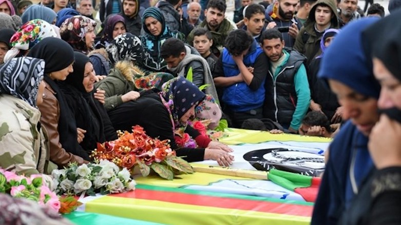 Women mourn during the funeral of civilians and military personnel killed during the Turkish offensive against the enclave of Afrin, Syrian Kurdistan, Jan. 25, 2018. (Photo: AFP)