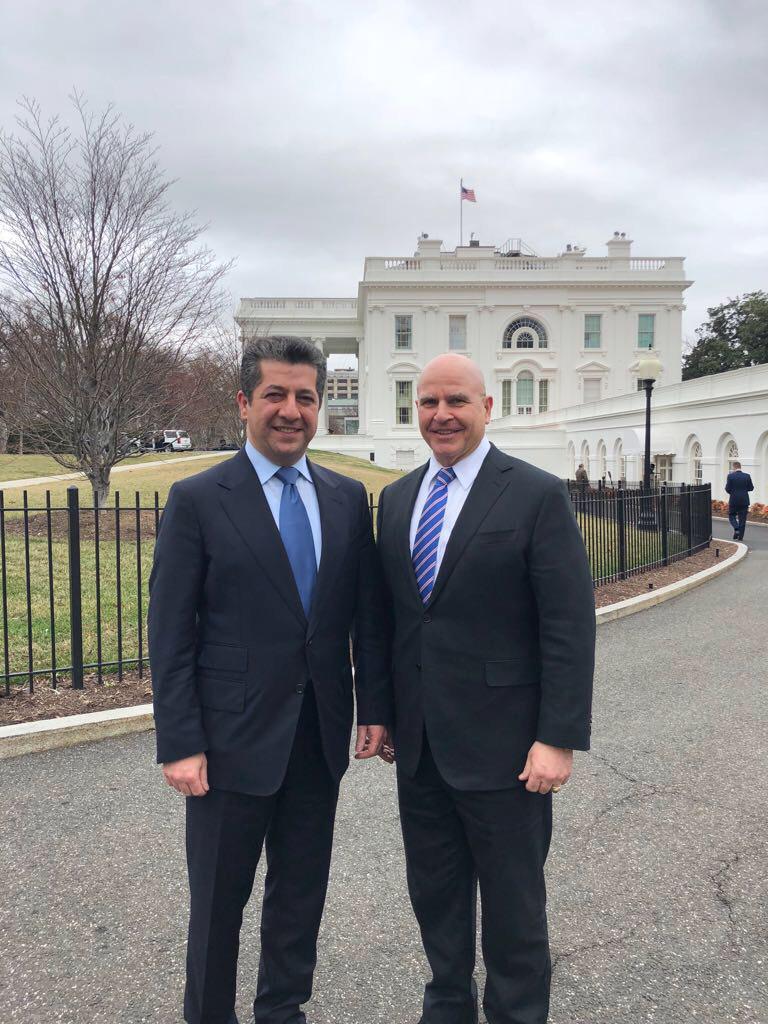 KRSC Chancellor Masrour Barzani meets with White House National Security Adviser H.R. McMaster on Feb. 22, 2018.