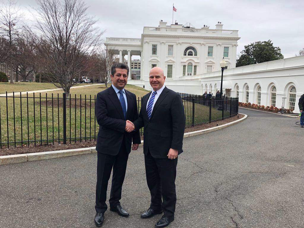 KRSC Chancellor Masrour Barzani meets with White House National Security Adviser H.R. McMaster on Feb. 22, 2018.