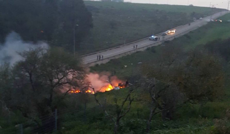 The site of an Israeli F-16 fighter jet crash, Feb.10, 2018. (Photo: Social Media)