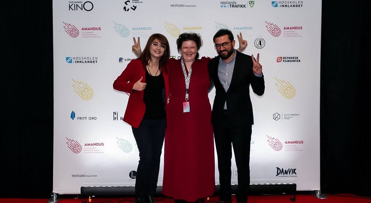 Shamal Sabri (left) and colleague Bina Qeredaxi (right) pose for a photo at the Amandus international film festival in Norway. (Photo: Duhok IFF)