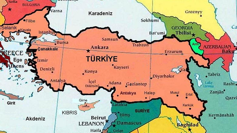 The map of Turkey in school textbooks according to the Ottoman Parliament-sealed, 1920 