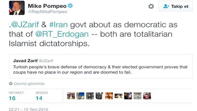 A screenshot of Pompeo's tweet as provided by the Turkish Sozcu newspaper. (Source: Sozcu)