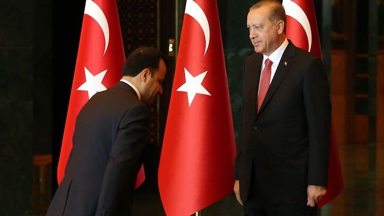 Zuhtu Arslan, Head of the Constitutional Court of Turkey (L) and President Recep Tayyip Erdogan, Ankara, Aug. 30, 2017. (Photo: DHA)