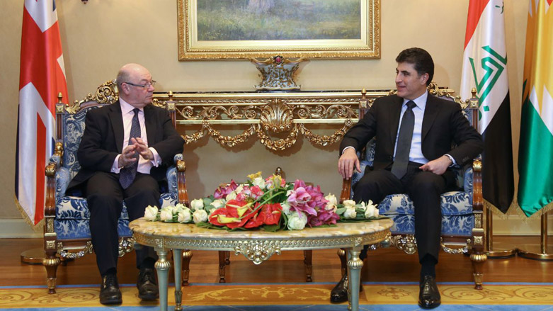 UK Minister of State for the Middle East at the Foreign and Commonwealth Office, Alistair Burt (L), meets the Prime Minister of the Kurdistan Region, Nechirvan Barzani, in Erbil, April 27, 2018. (Photo: Kurdistan 24)