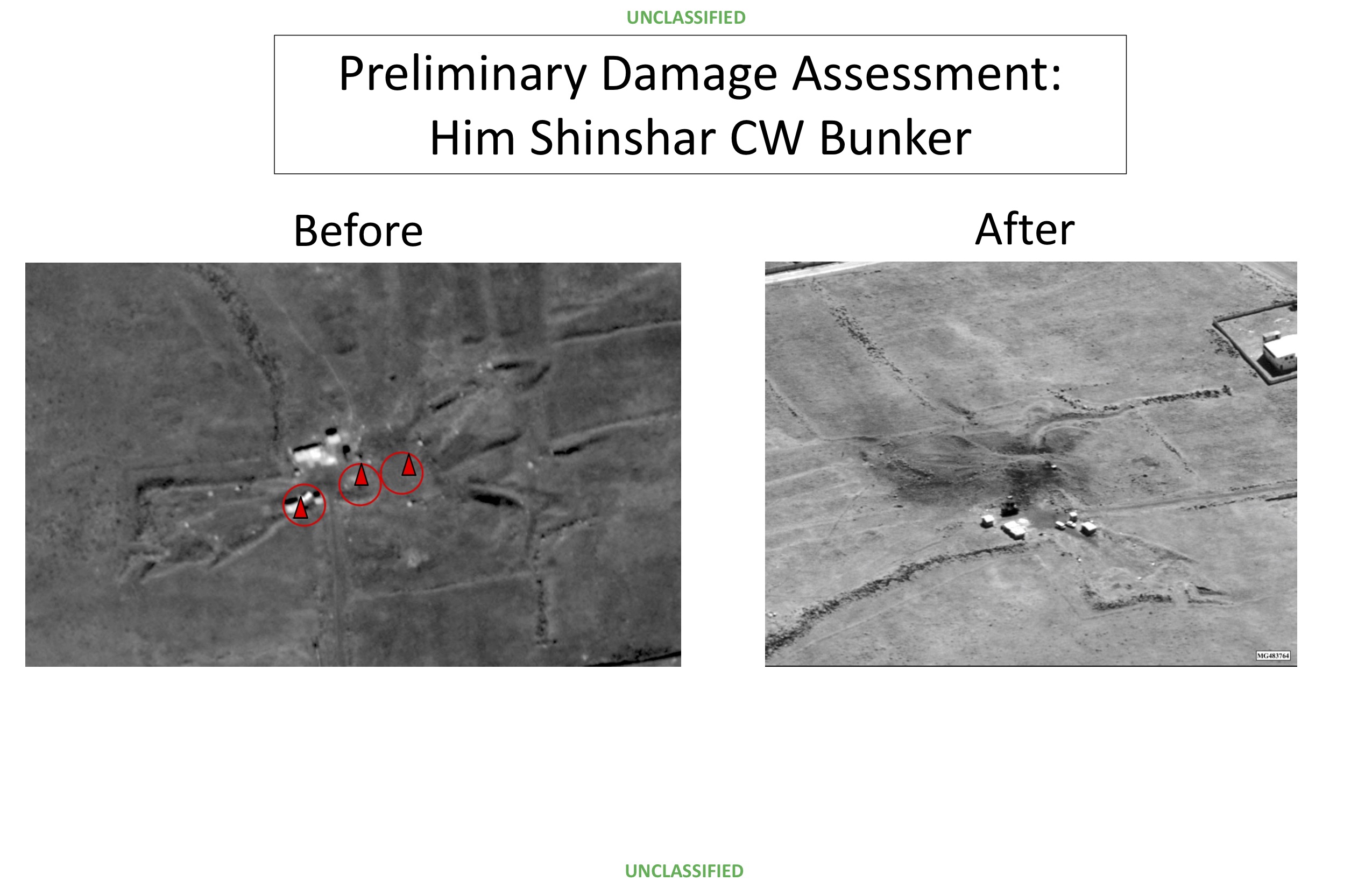 Preliminary Damage Assessment: US strikes on the Him Shinshar chemical weapons bunker in Syria. ((Photo: US Department of Defense)