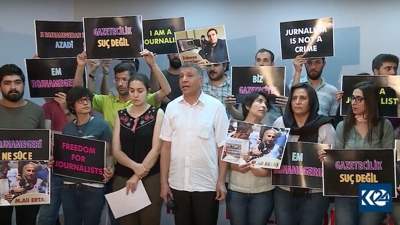 Journalists in the Kurdish city of Diyarbakir speak-up against the Turkish government's ongoing crackdown on media, April 1, 2018. (Source: Kurdistan 24)