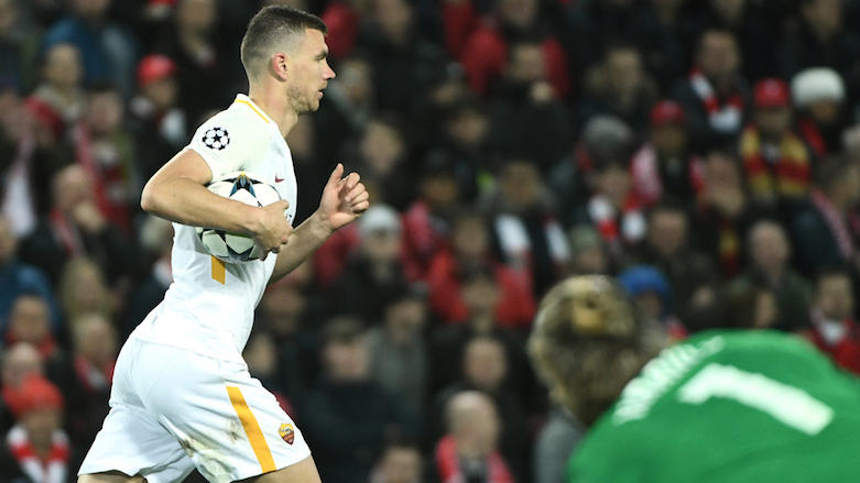 Roma's Edin Dzeko scored his team's first goal in their 5-2 loss to Liverpool, April 24, 2018. (Photo: UEFA)