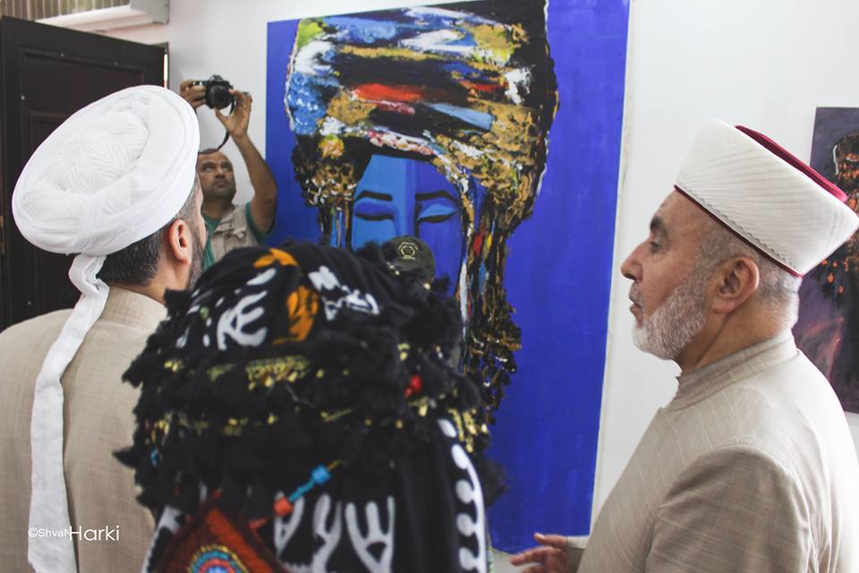 Muslim clerics attend an art exhibition at the Altun Mosque in the Kurdistan Region capital of Erbil. (Photo: Shvan Harki)