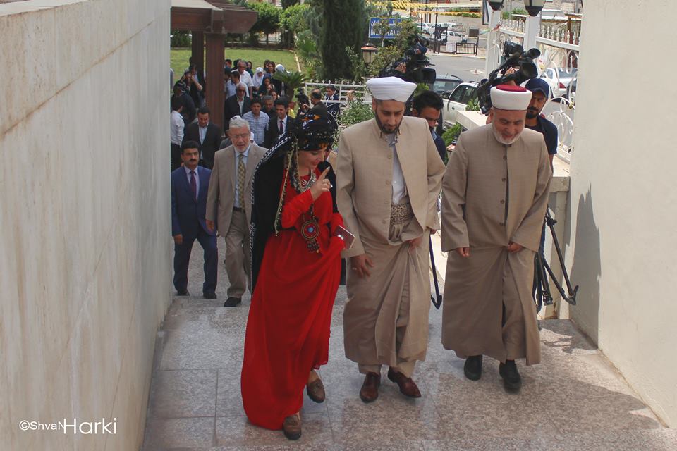 Muslim clerics attend an art exhibition at the Altun Mosque in the Kurdistan Region capital of Erbil. (Photo: Shvan Harki)
