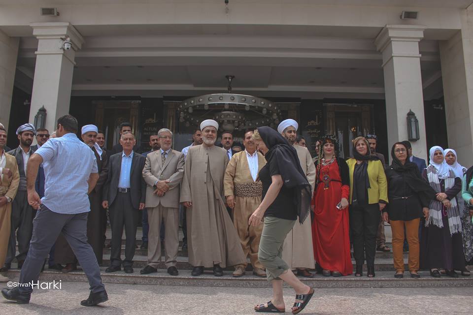 Muslim clerics attend an art exhibition at the Altun Mosque in the Kurdistan Region capital of Erbil. (Photo: Shvan Harki)