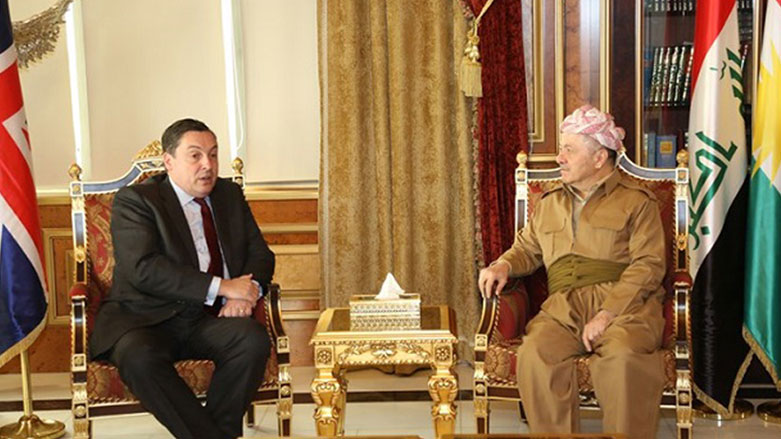 British Ambassador Jon Wilks (L) meets former President of the Kurdistan Region Masoud Barzani in Erbil, May 30, 2018. (Photo: KDP Press Office)