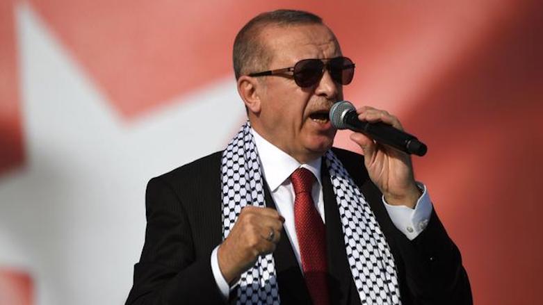 Turkish President Recep Tayyip Erdogan addresses a protest rally in Istanbul on May 18, 2018, against the recent killings of Palestinian militants and civilians on the Gaza-Israel border and the US embassy move to Jerusalem. (Photo: AFP)