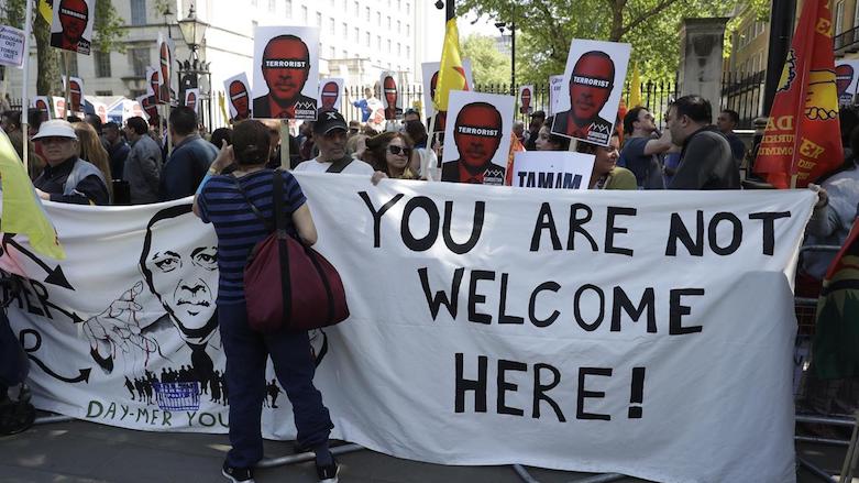 People protest in central London, against Turkish president Recep Tayyip Erdogan's visit to the UK, outside Downing Street ahead of his scheduled meeting with Britain's Prime Minister Theresa May, May 15, 2018. (Photo: AP)