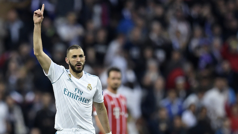 Real Madrid forward Karim Benzema celebrates after scoring his side's first goal in their UEFA Champions League semifinal second-leg at the Estadio Santiago Bernabéu in Madrid, Spain, May 1, 2018. (Photo: UEFA)